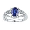 Image 1 : Oval Lab-Created Blue Sapphire Solitaire Diamond Ring 1-3/4 Cttw 10kt White Gold