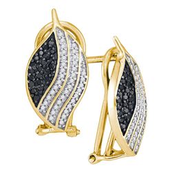 Round Black Color Enhanced Diamond Oval Stripe Cluster Earrings 1/2 Cttw 10kt Yellow Gold