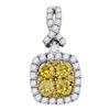 Image 1 : Round Yellow Diamond Cluster Square Frame Pendant 1.00 Cttw 14kt White Gold