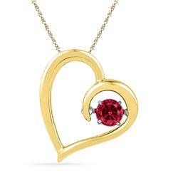 Round Lab-Created Ruby Heart Pendant 1/5 Cttw 10kt Yellow Gold