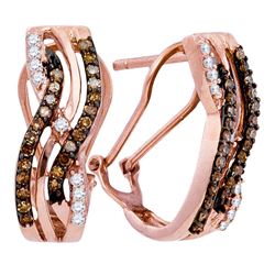 Round Brown Diamond Striped Hoop Earrings 1/2 Cttw 10kt Rose Gold
