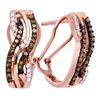Image 1 : Round Brown Diamond Striped Hoop Earrings 1/2 Cttw 10kt Rose Gold