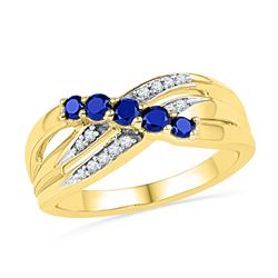 Round Lab-Created Blue Sapphire Band Ring 1/2 Cttw 10kt Yellow Gold