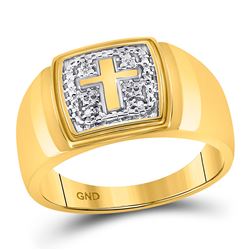 Mens Diamond Cross Band Ring .01 Cttw 10kt Yellow Gold