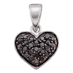 Round Black Color Enhanced Diamond Heart Pendant 1/4 Cttw 10kt White Gold