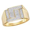 Image 1 : Mens Round Pave-set Diamond Angle Rectangle Cluster Ring 1/4 Cttw 10kt Yellow Gold