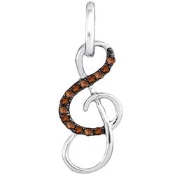Round Brown Diamond Treble Clef Pendant 1/10 Cttw 10kt White Gold