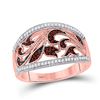 Image 1 : Round Red Color Enhanced Diamond Milgrain Floral Band Ring 1/4 Cttw 10kt Rose Gold