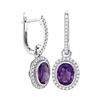Image 1 : Round Natural Amethyst Diamond Oval Dangle Earrings 2-3/8 Cttw 14kt White Gold