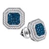 Image 1 : Round Blue Color Enhanced Diamond Octagon Frame Cluster Earrings 1/2 Cttw 10kt White Gold
