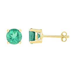 Round Lab-Created Emerald Solitaire Stud Earrings 2.00 Cttw 10kt Yellow Gold
