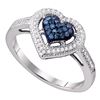 Image 1 : Round Blue Color Enhanced Diamond Framed Heart Ring 1/4 Cttw 10kt White Gold