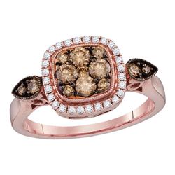 Round Brown Diamond Square Cluster Bridal Wedding Engagement Ring 3/4 Cttw 14kt Rose Gold
