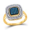 Image 1 : Round Blue Color Enhanced Diamond Square Frame Cluster Ring 1/2 Cttw 10kt Yellow Gold