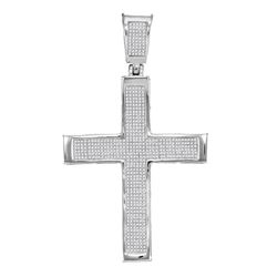 Mens Diamond Roman Cross Charm Pendant 1-3/8 Cttw 10kt White Gold