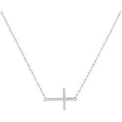 Diamond Sideways Horizontal Cross Religious Pendant Necklace 1/20 Cttw 10kt White Gold