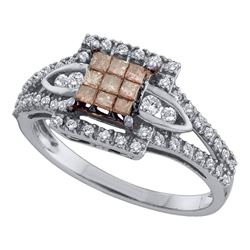 Brown Diamond Square Cluster Ring 1/2 Cttw 14kt White Gold