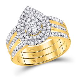Diamond Teardrop Cluster Bridal Wedding Engagement Ring Band Set 3/4 Cttw 14kt Yellow Gold