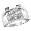 Image 1 : Mens Diamond Square Corner Cluster Ring 1/2 Cttw 10kt White Gold