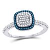Image 1 : Blue Color Enhanced Diamond Square-shape Cluster Ring 3/8 Cttw 10k White Gold
