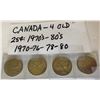 Image 1 : 4 X 1970-76-78-80 CND 25 CENT COINS