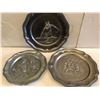 Image 1 : GR OF 3 PEWTER PLATES WITH HAMMERED SCENES