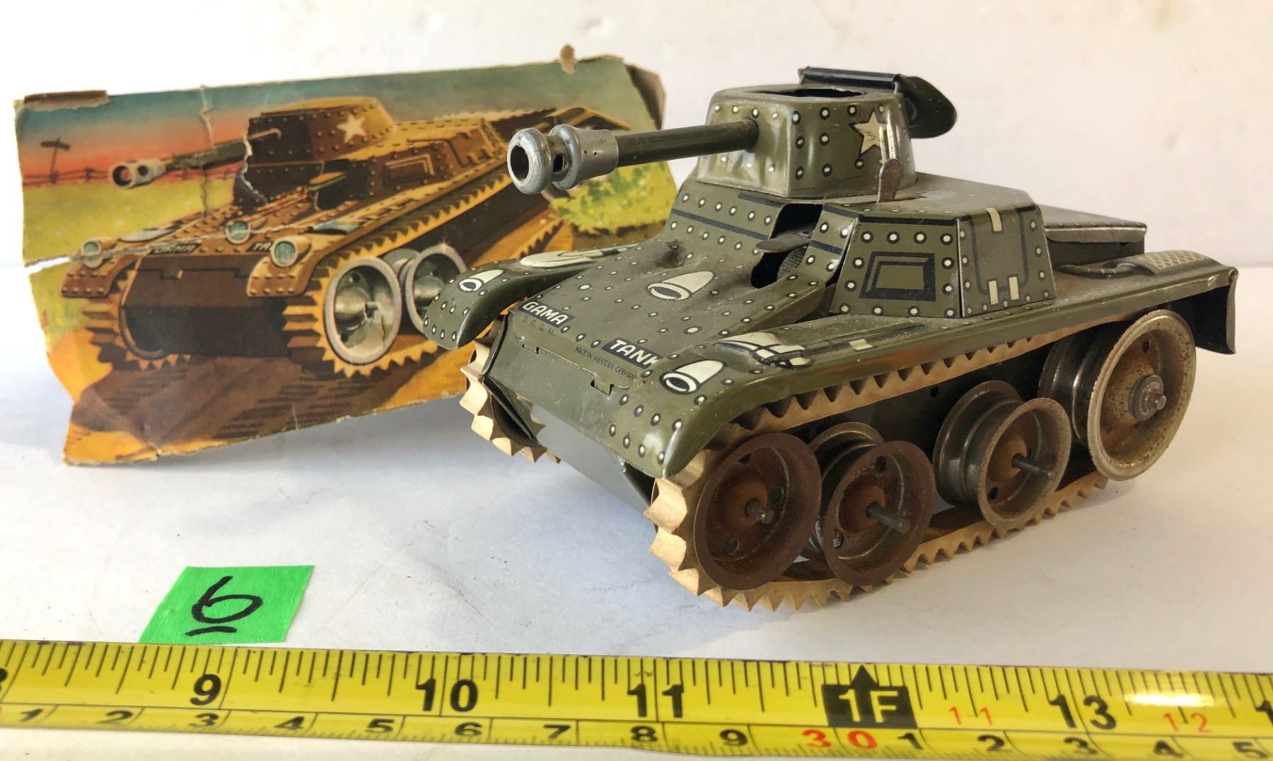 D.R.G.M. TIN TOY GAMA TANK WITH WORKING PARTS. Kidd Family Auctions