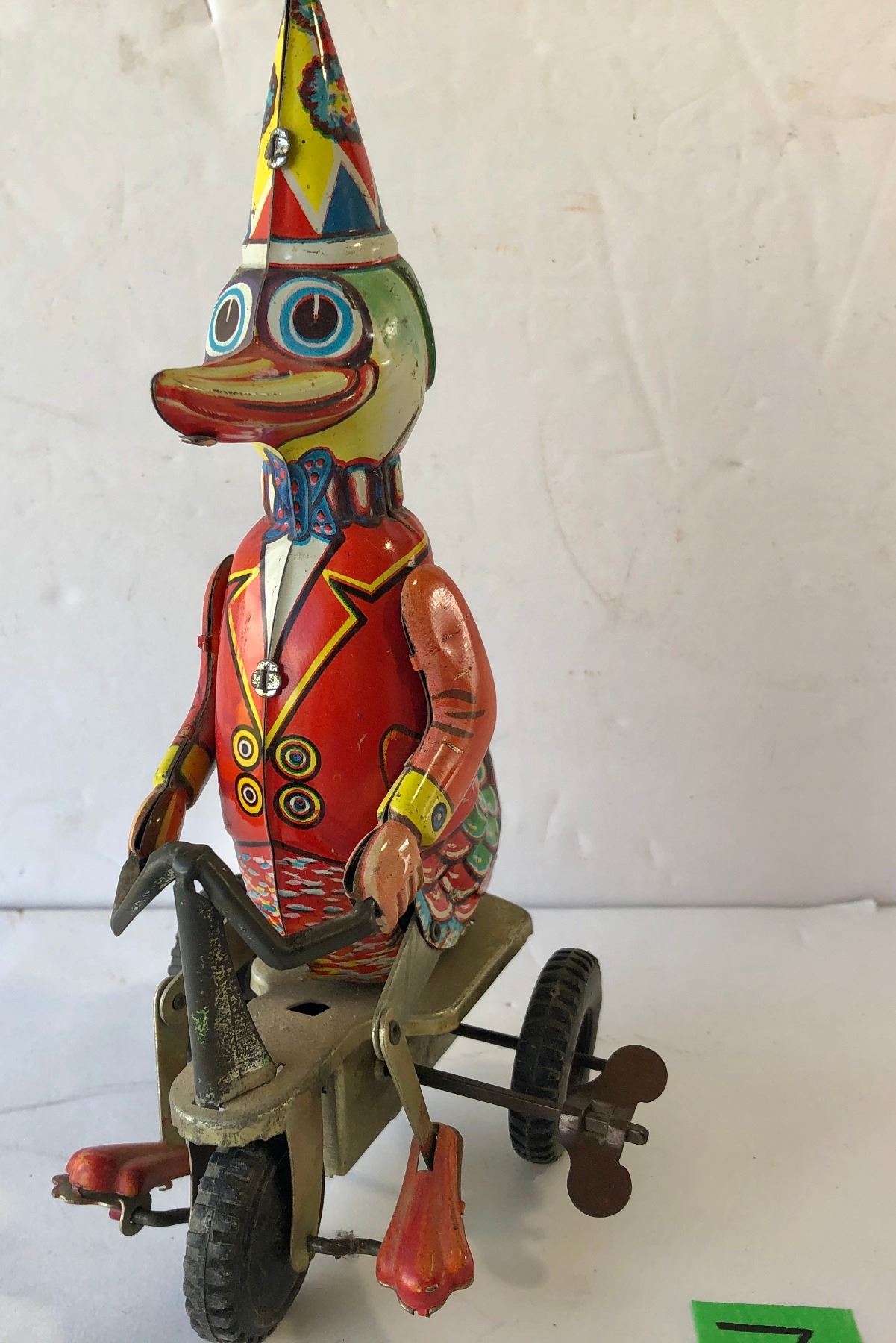 Duck Riding Toy VINTAGE WINDUP TIN TOY - DUCK RIDING A BIKE