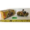 Image 1 : CLOCKWORK MODEL TIN MOTORCYCLE WITH SIDE CAR & CLOWN RIDER
