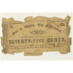 1862 STATE OF VIRGINIA, CITY OF RICHMOND 75 CENT