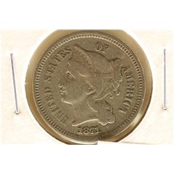 1871 THREE CENT PIECE (NICKEL) VERY GOOD