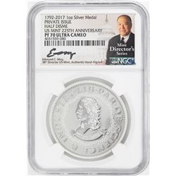 1792-2017 Half Disme 1 oz. Silver Medal NGC PF70 W/Edmund C. Moy Signature
