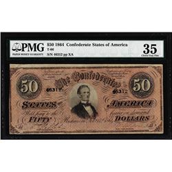 1864 $50 Confederate States of America Note T-66 PMG Choice Very Fine 35