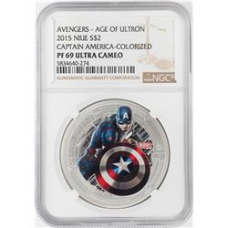 2015 Niue $2 Proof Avengers Age of Ultron Captain America Silver Coin NGC PF69 Ultra Cameo