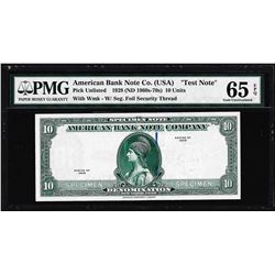 1929 10 Unit American Bank Note Co. "Test Note" PMG Gem Uncirculated 65EPQ