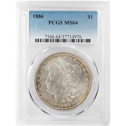 1886 $1 Morgan Silver Dollar Coin PCGS MS64 Nice Toning