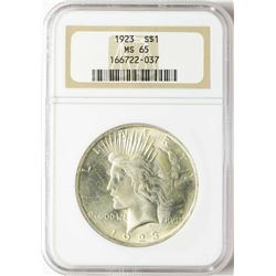 1923 $1 Peace Silver Dollar Coin NGC MS65