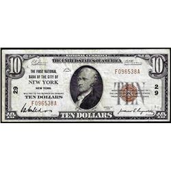 1929 $10 First NB of New York, NY CH# 29 National Currency Note
