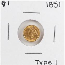 1851 Type I $1 Liberty Head Gold Dollar Coin
