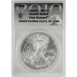 2010 $1 American Silver Eagle Coin ANACS MS70 First Release