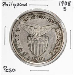 1908-S Philippines 1 Peso Silver Coin
