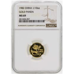 1982 China 1/10 oz. Gold Panda Coin NGC MS69
