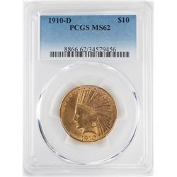 1910-D $10 Indian Head Eagle Gold Coin PCGS MS62
