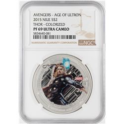 2015 Niue $2 Proof Avengers Age of Ultron Thor Silver Coin NGC PF69 Ultra Cameo