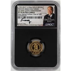1792-2017 Half Disme 1/10 oz. Gold Medal NGC PF70 W/Edmund C. Moy Signature