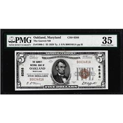 1929 $5 Garrett NB of Oakland, MD CH# 6588 National Currency Note PMG Choice Very Fine 35