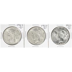 Lot of (3) 1927-S $1 Peace Silver Dollar Coins