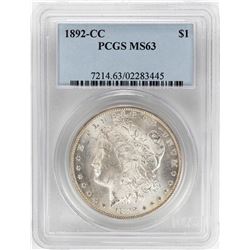 1892-CC $1 Morgan Silver Dollar Coin PCGS MS63