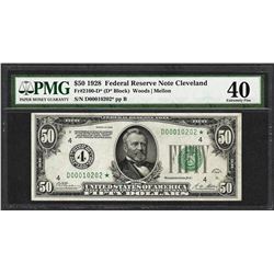 1928 $50 Federal Reserve STAR Note Cleveland Fr.2100-D* PMG Extremely Fine 40