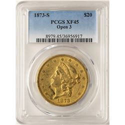 1873-S Open 3 $20 Liberty Head Double Eagle Gold Coin PCGS XF45